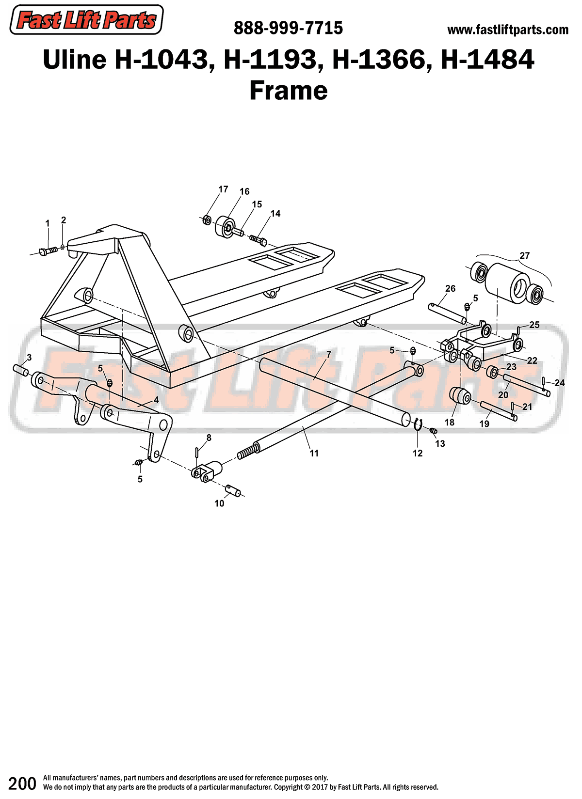 Uline H-1043, H-1193, H-1366, H-1484 Frame Line Drawing
