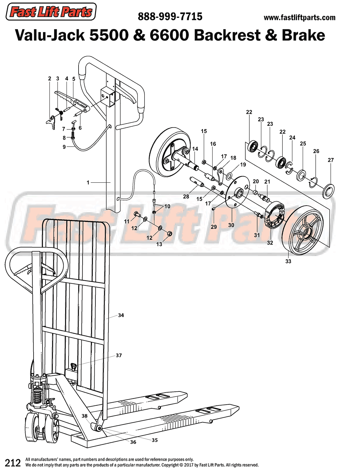 Valu-Jack 5500 & 6600 Backrest & Brake Line Drawing