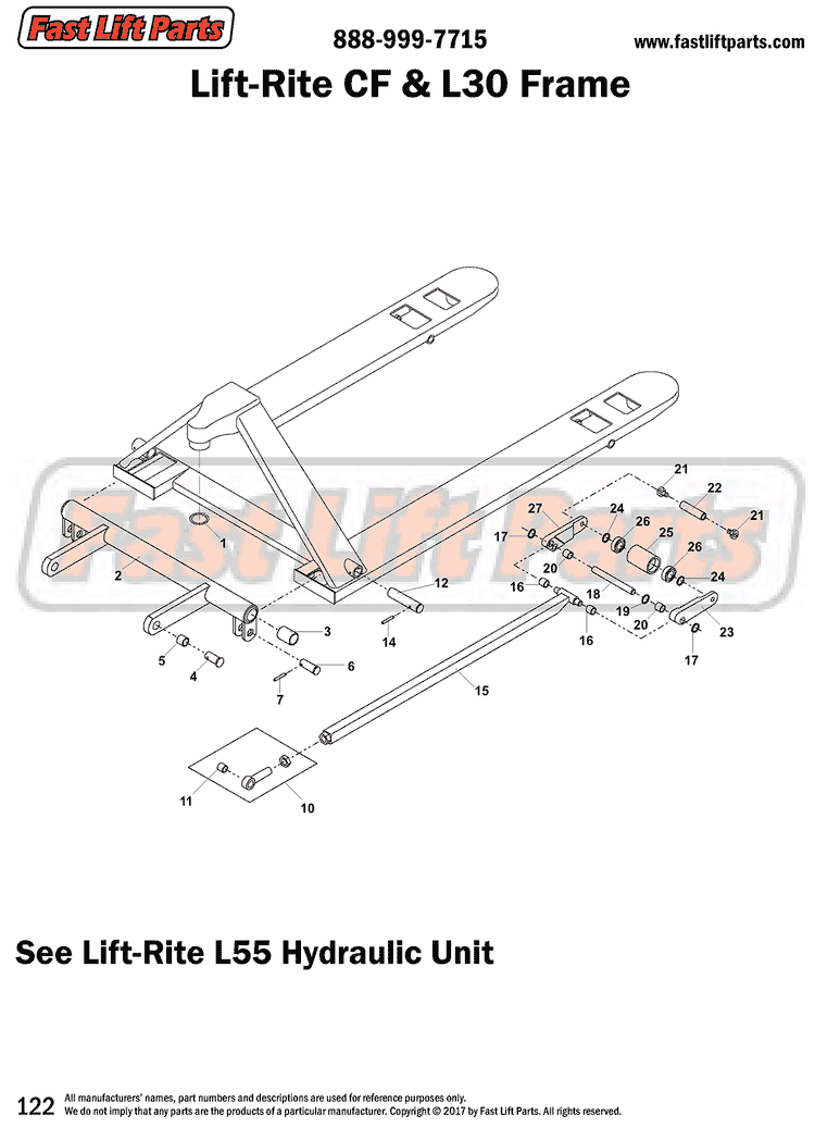 LiftRite (Big Joe) CF & L30 Frame Line Drawing Fast Lift Parts