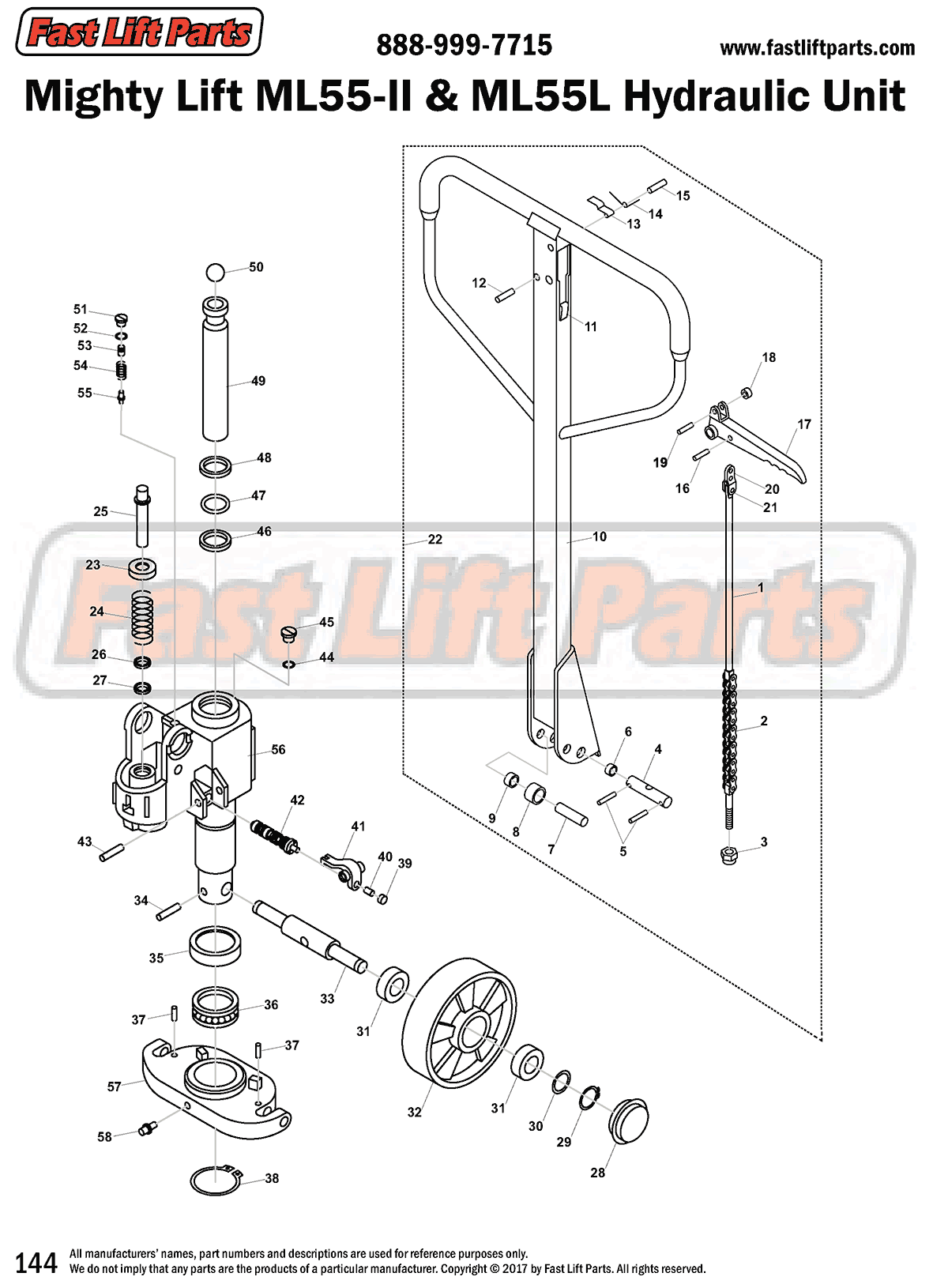 Mighty Lift ML55II & ML55L Hydraulic Unit Line Drawing Fast Lift Parts