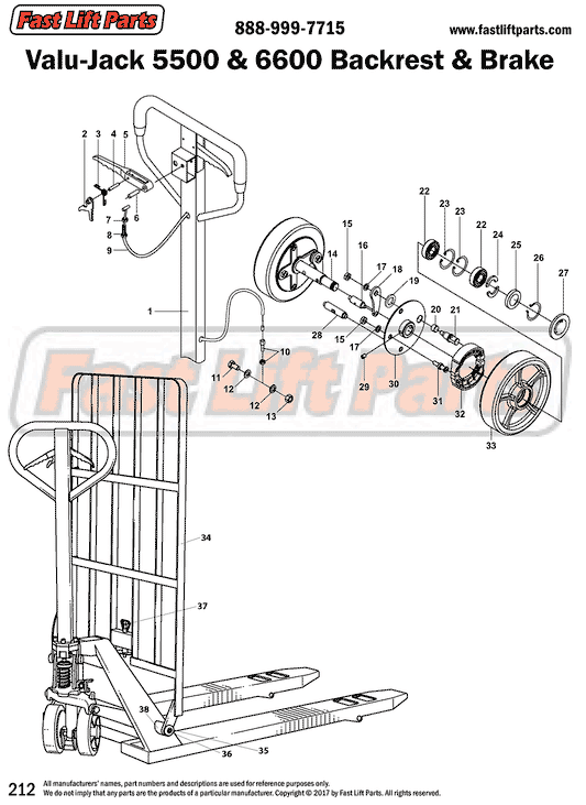 Valu-Jack 5500 & 6600 Backrest & Brake Line Drawing